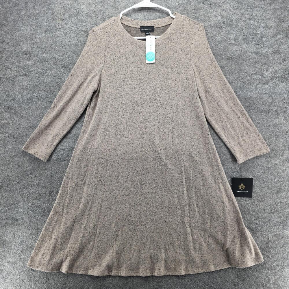 Fortune + Ivy Dress Womens Large Taupe Regina Hacci Knit Stitch Fix 3/4 Sleeve